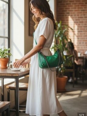 Zara Green Leather Shoulder Bag - Women